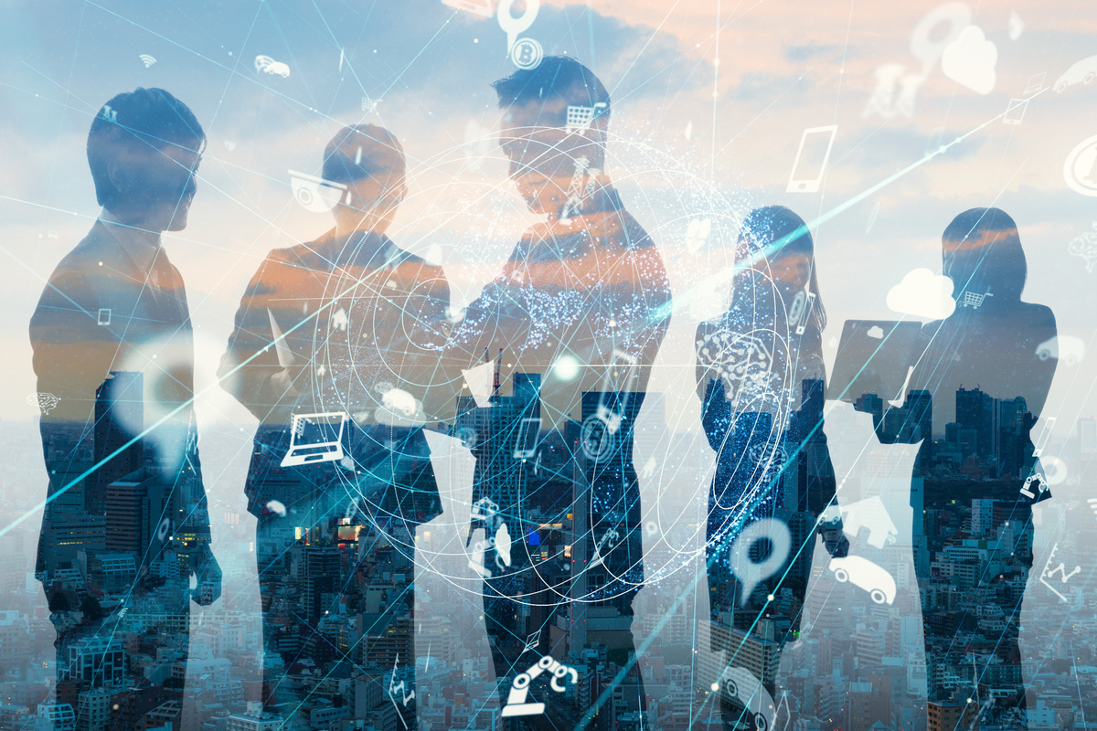 Business and technology concept. Internet of Things(IoT). Information Communication Network(ICT). Artificial Intelligence(AI).